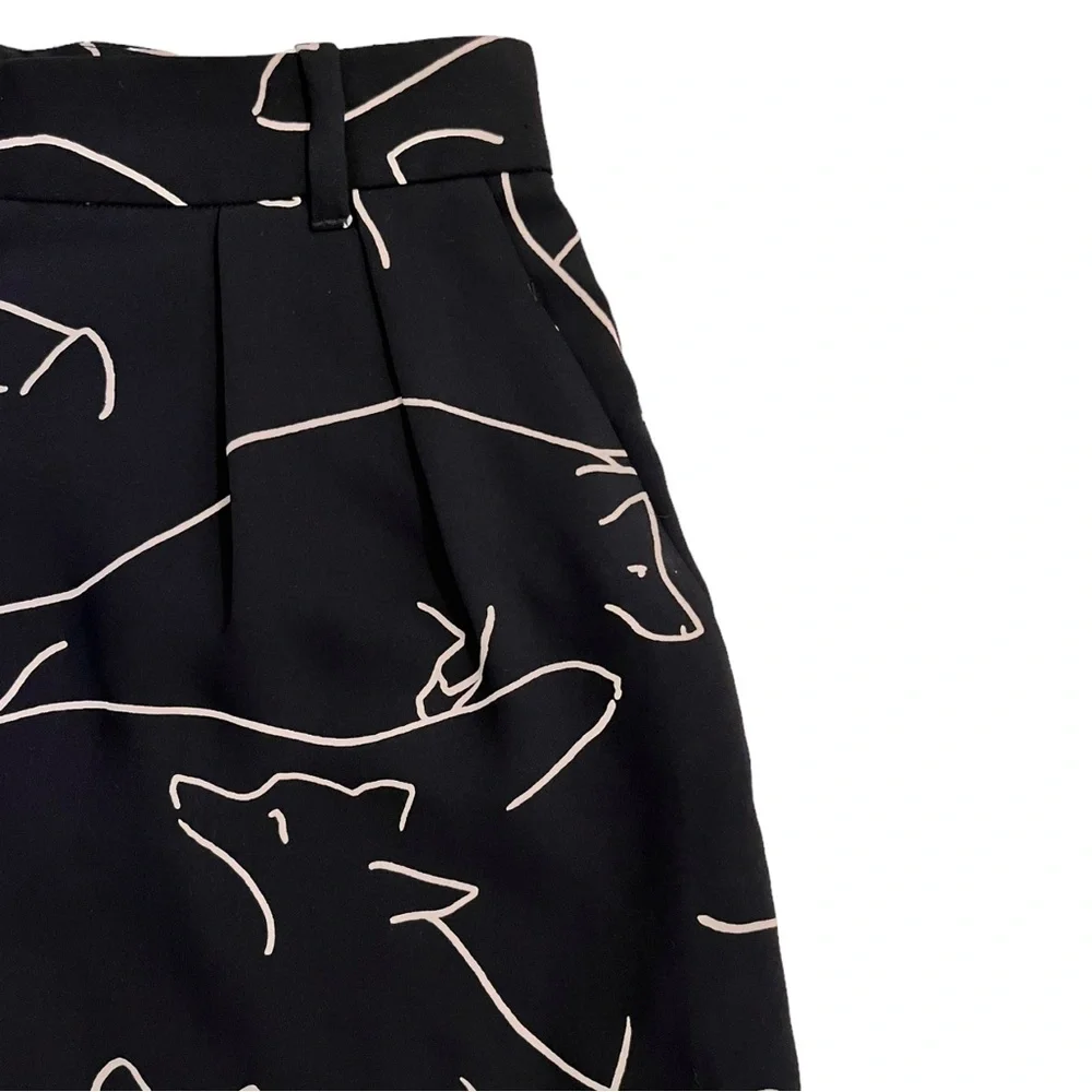 Babaton Pants Fox Print Sz 2 Black Tan Classic Baggy Fit Tapered Leg Aritzia - Picture 6 of 16